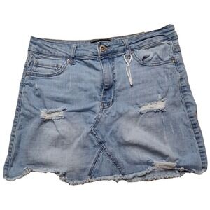 WAX‎ JEAN Women Medium Light Wash Distressed 13" Stretch Denim Jean Skirt